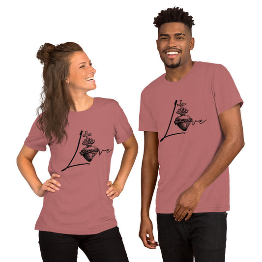 Sacred Heart Love T-shirt in Mauve on male and female models
