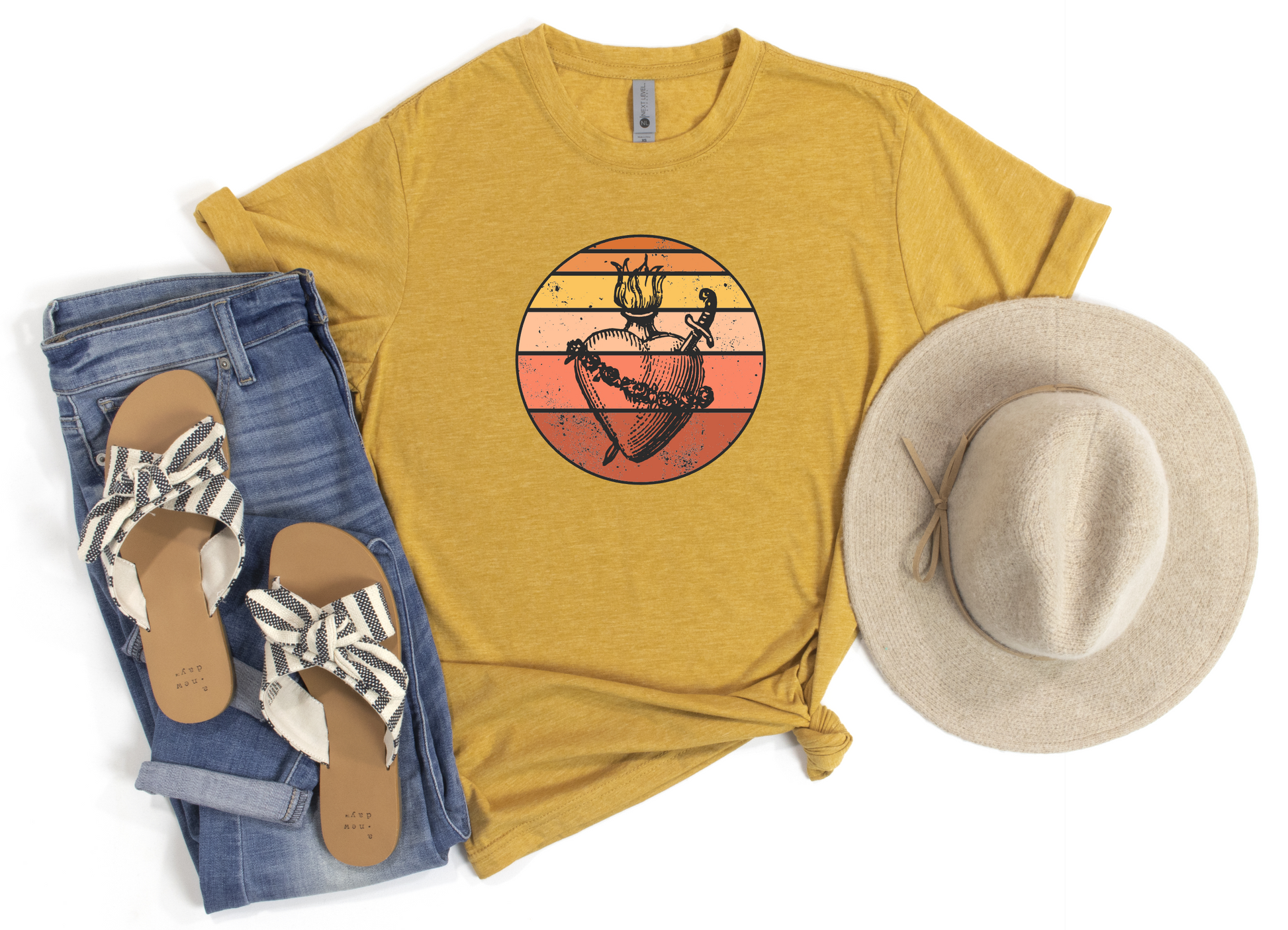 Immaculate Heart of Mary Retro Style T-shirt in mustard