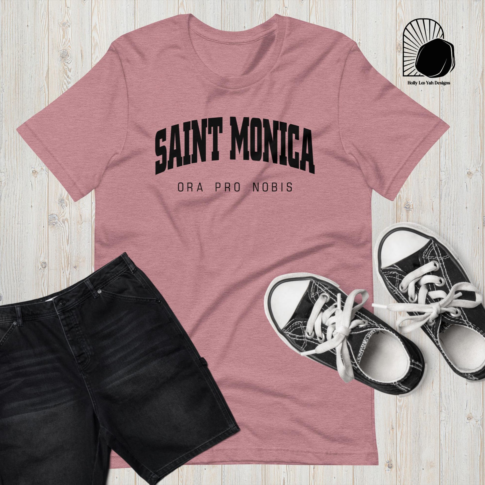Saint Monica Ora Pro Nobis University Style T-shirt in Heather Orchid