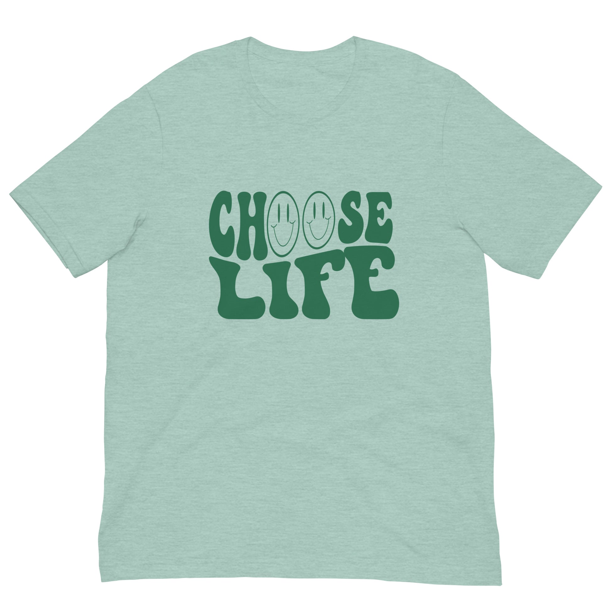 Choose Life T-shirt  in heather prism dusty blue with green lettering